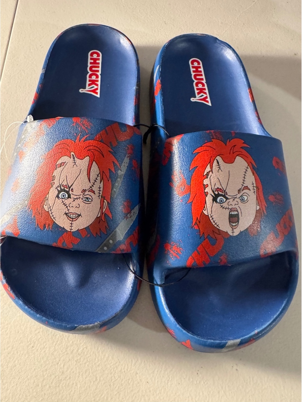 Chucky Blue Slide Sandals